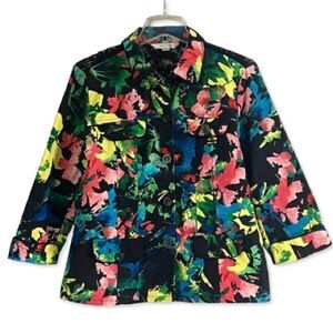 Erin London Cotton Floral 3/4 Sleeve Lace Artsy Festival Blazer Jacket SZ M